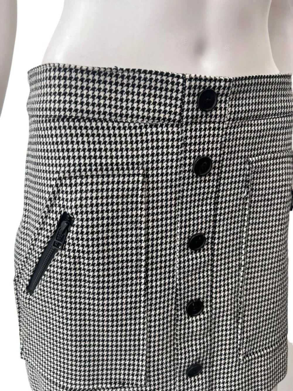 $395 Veronica Beard Black White Houndstooth Monroe Button Skirt size 4 - Picture 5 of 11